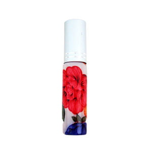 parfumverstuiver met rode, oranje en paarse bloemen