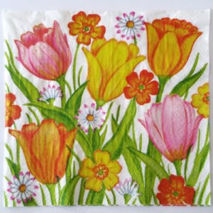 servetten met tulpen en andere bloemen