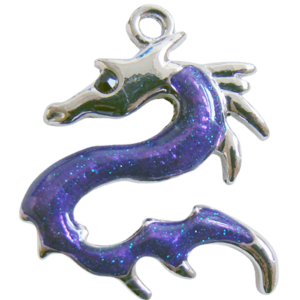 Mooie drakenbedel - zilverkleur met paars